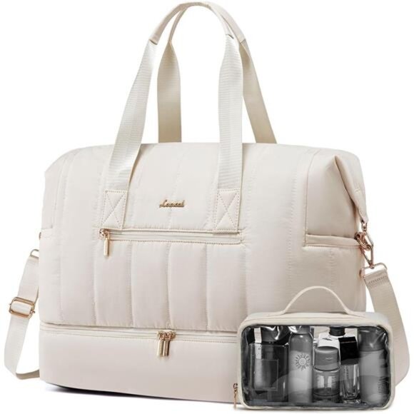 Travel Duffle Bag, Puffer Bags Cream - Picture 1 of 6